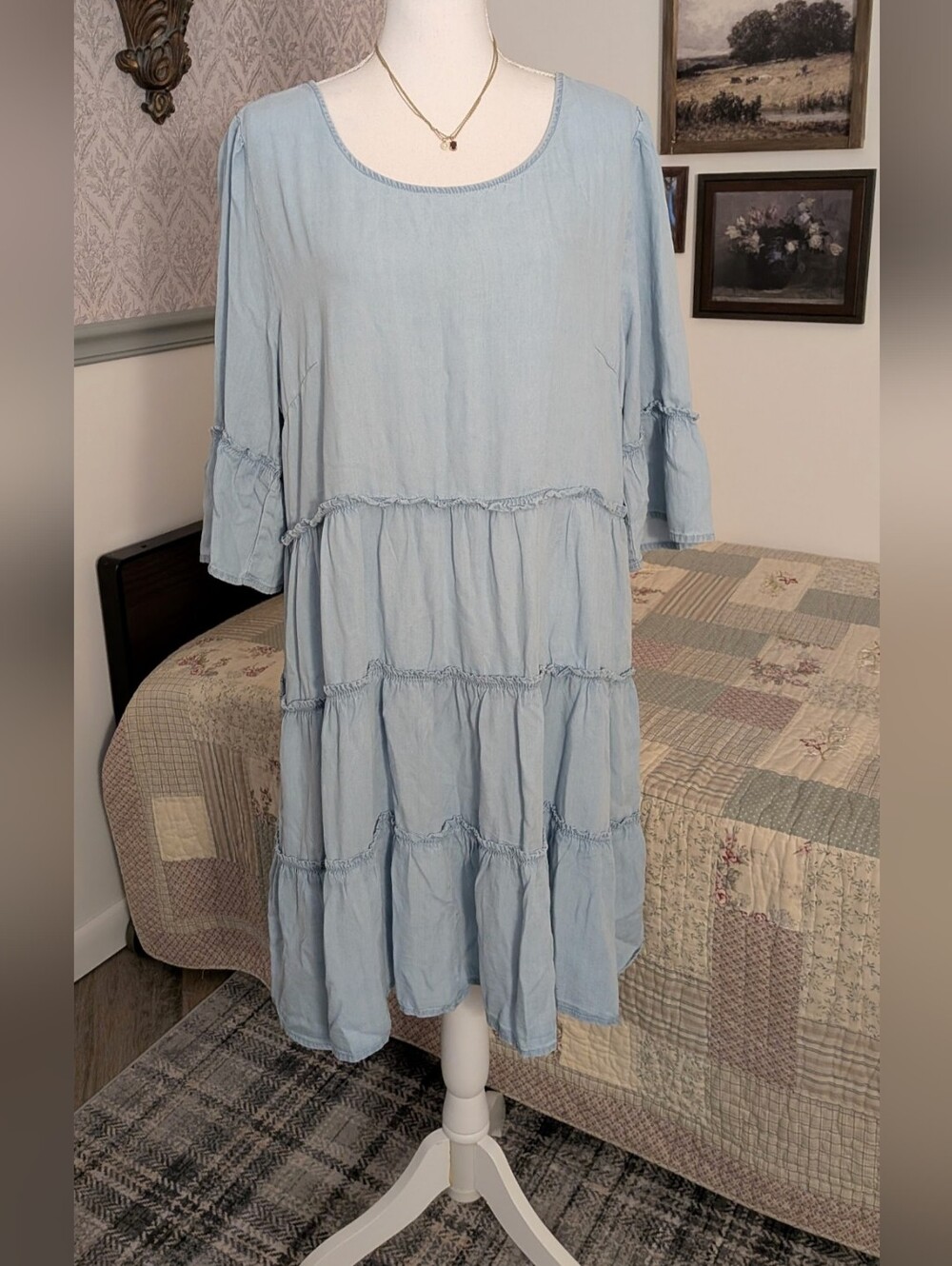 Vince Camuto XL Chambray Tiered Lyocell Dress Cottagecore